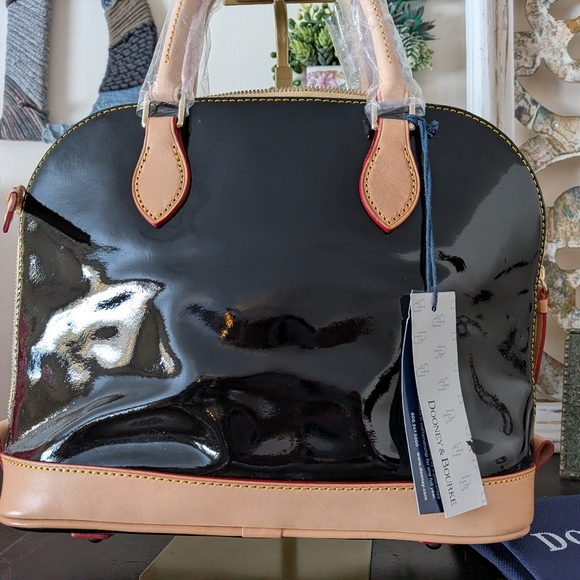 Dooney & Bourke Onyx Black Patent Leather Zip Zip Satchel NWT - Picture 6 of 11